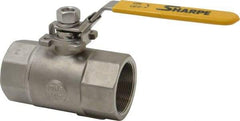 Sharpe Valves - 2" Pipe, Standard Port, Stainless Steel Steam Service Ball Valve - 1 Piece, Inline - One Way Flow, FNPT x FNPT Ends, Locking Lever Handle, 1,500 WOG, 250 WSP - Caliber Tooling