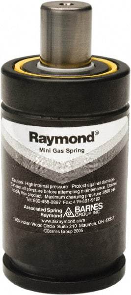 Associated Spring Raymond - M6 Fill Port, M6 Mt Hole, 11mm Rod Diam, 19mm Diam, 80mm Max Stroke, Black Nitrogen Gas Spring Cylinder - 115mm Body Length, 195mm OAL, 630 Lb Full Stroke Spring Force, 360 psi Initial Charge - Caliber Tooling