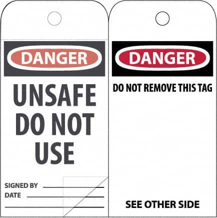 NMC - 3" High x 6" Long, DANGER \x96 DO NOT OPERATE, English Safety & Facility Accident Prevention Tag - Tag Header: Danger, 2 Sides, White Poly - Caliber Tooling