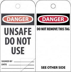 NMC - 3" High x 6" Long, DANGER \x96 DO NOT OPERATE, English Safety & Facility Accident Prevention Tag - Tag Header: Danger, 2 Sides, White Poly - Caliber Tooling