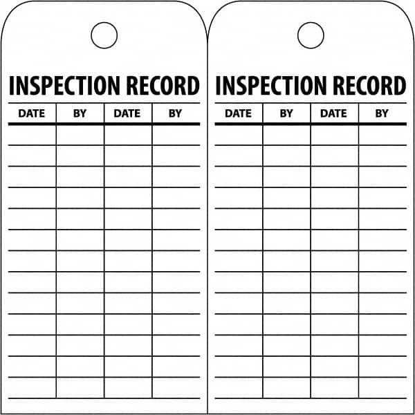 NMC - 3" High x 6" Long, INSPECTION RECORD, English Safety & Facility Inspection Tag - Tag Header: Notice, 2 Sides, White Poly - Caliber Tooling