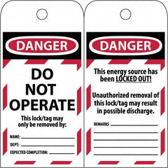 NMC - 3" High x 6" Long, DANGER \x96 DO NOT OPERATE, English Safety & Facility Lockout Tag - Tag Header: Danger, 2 Sides, Black & Red Poly - Caliber Tooling