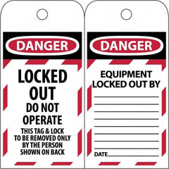 NMC - 3" High x 6" Long, LOCKED OUT - DO NOT OPERATE, English Safety & Facility Lockout Tag - Tag Header: Danger, 2 Sides, Black & Red Poly - Caliber Tooling