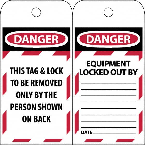 NMC - 3" High x 6" Long, DANGER \x96 DO NOT OPERATE, English Safety & Facility Lockout Tag - Tag Header: Danger, 2 Sides, Black & Red Poly - Caliber Tooling