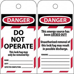 NMC - 3" High x 6" Long, LOCKED OUT - DO NOT OPERATE, English Safety & Facility Lockout Tag - Tag Header: Danger, 2 Sides, Black & Red Poly - Caliber Tooling