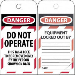 NMC - 3" High x 6" Long, DANGER - THIS TAG & LOCK TO BE REMOVED ONLY BY THE PERSON SHOWN, English Safety & Facility Lockout Tag - Tag Header: Danger, 2 Sides, Black & Red Poly - Caliber Tooling