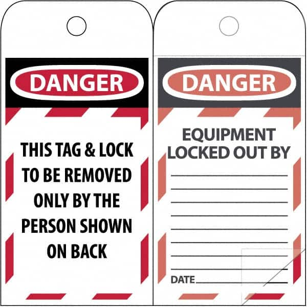 NMC - 3" High x 6" Long, DANGER \x96 DO NOT OPERATE, English Safety & Facility Lockout Tag - Tag Header: Danger, 2 Sides, Black & Red Poly - Caliber Tooling