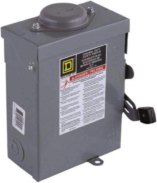 Square D - 30 Amp, 240 V, 2 Pole Nonfused Safety Switch - NEMA 3R, 3 hp at 240 VAC (Single Phase), DPST Contact Form - Caliber Tooling