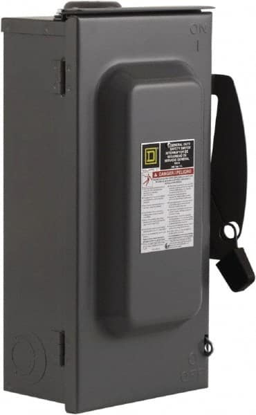 Square D - 100 Amp, 240 V, 3 Pole Fused Safety Switch - NEMA 3R, 15 hp at 240 VAC (Single Phase), 30 hp at 240 VAC (Triple Phase), 3PST Contact Form - Caliber Tooling