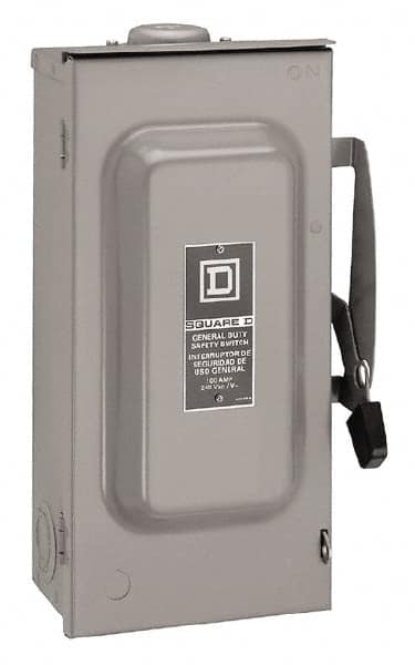 Square D - 100 Amp, 240 V, 2 Pole Fused Safety Switch - NEMA 3R, 15 hp at 240 VAC (Single Phase), 30 hp at 240 VAC (Triple Phase), DPST Contact Form - Caliber Tooling