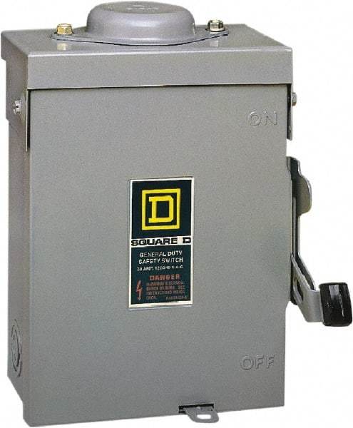 Square D - 30 Amp, 240 V, 2 Pole Fused Safety Switch - NEMA 3R, 3 hp at 240 VAC (Single Phase), 7.5 hp at 240 VAC (Triple Phase), DPST Contact Form - Caliber Tooling