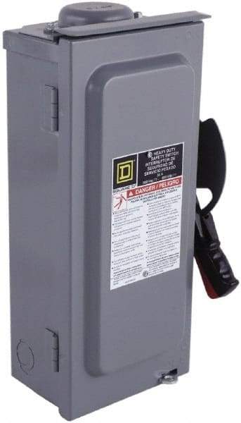 Square D - 30 Amp, 600 VAC/VDC, 3 Pole Fused Safety Switch - NEMA 3R, 7.5 hp at 480 VAC (Single Phase), 20 hp at 600 VAC, 10 hp at 600 VDC (Triple Phase), 3PST Contact Form - Caliber Tooling