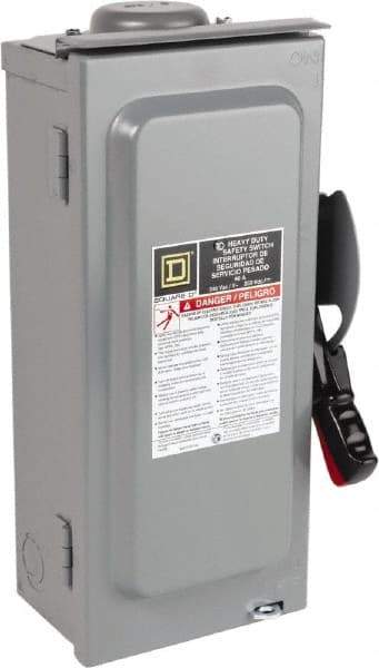 Square D - 60 Amp, 240 VAC, 250 VDC, 3 Pole Fused Safety Switch - NEMA 3R, 10 hp at 240 VAC, 10 hp at 250 VDC (Single Phase), 15 hp at 240 VAC, 10 hp at 250 VDC (Triple Phase), 3PST Contact Form - Caliber Tooling