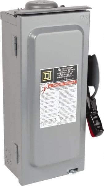 Square D - 30 Amp, 240 VAC, 250 VDC, 3 Pole Fused Safety Switch - NEMA 3R, 3 hp at 240 VAC (Single Phase), 7.5 hp at 240 VAC, 5 hp at 250 VDC (Triple Phase), 3PST Contact Form - Caliber Tooling