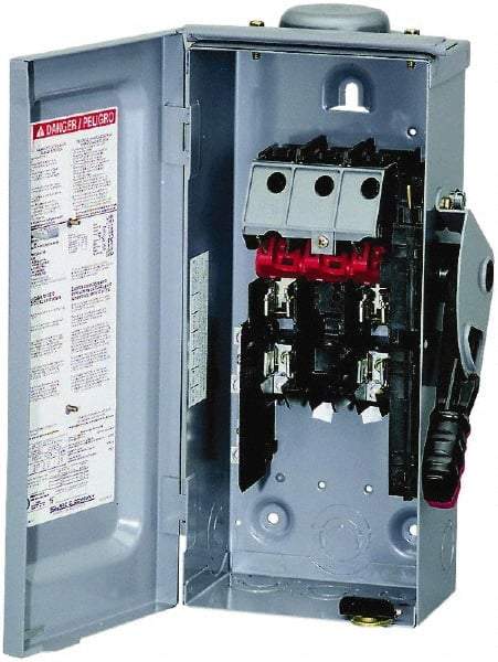 Square D - 30 Amp, 240 VAC, 250 VDC, 2 Pole Fused Safety Switch - NEMA 3R, 3 hp at 240 VAC (Single Phase), 7.5 hp at 240 VAC, 5 hp at 250 VDC (Triple Phase), DPST Contact Form - Caliber Tooling