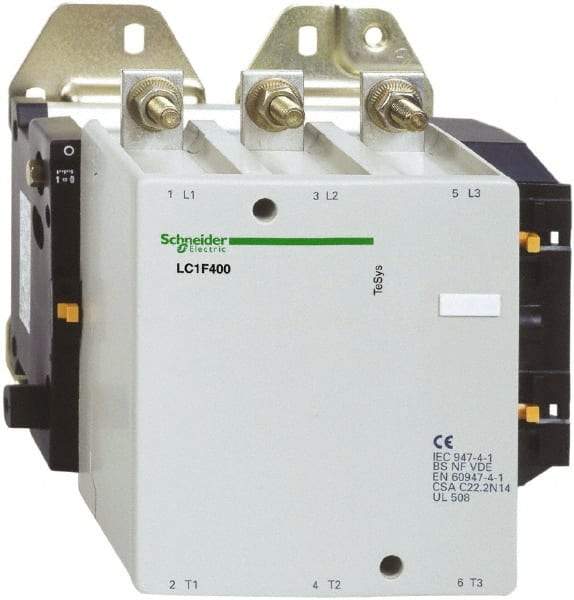 Schneider Electric - 3 Pole, 125 Coil VDC, 400 Amp at 440 VAC, Nonreversible IEC Contactor - Bureau Veritas, CCC, CSA, DNV, EN/IEC 60947-1, EN/IEC 60947-4-1, GL, JEM 1038, LROS, RINA, RMRoS, RoHS Compliant, UL Listed - Caliber Tooling