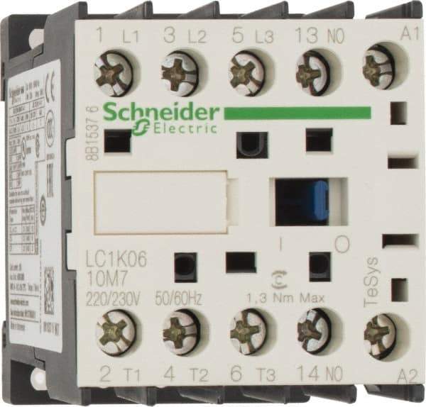 Schneider Electric - 3 Pole, 220 to 230 Coil VAC at 50/60 Hz, 6 Amp at 440 VAC, Nonreversible IEC Contactor - BS 5424, CSA, IEC 60947, NF C 63-110, RoHS Compliant, UL Listed, VDE 0660 - Caliber Tooling