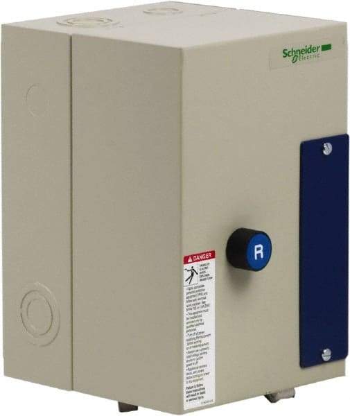 Schneider Electric - 3 Pole, 32 Amp, 120 Coil VAC, Nonreversible Enclosed IEC Motor Starter - 1 Phase Hp: 2 at 120 VAC, 5 at 240 VAC, 3 Phase Hp: 10 at 208 VAC, 10 at 230 VAC, 20 at 460 VAC, 25 at 575 VAC - Caliber Tooling