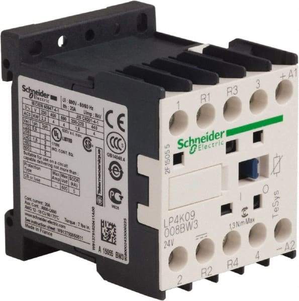 Schneider Electric - 4 Pole, 24 Coil VDC, 16 Amp at 690 VAC and 20 Amp at 440 VAC, Nonreversible IEC Contactor - BS 5424, CSA, IEC 60947, NF C 63-110, RoHS Compliant, UL Listed, VDE 0660 - Caliber Tooling