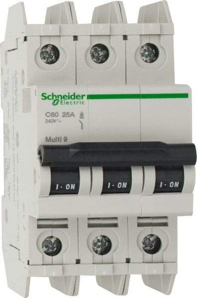 Schneider Electric - 25 Amp, 125 VDC, 240 VAC, 60 VDC, 3 Pole, DIN Rail Mount, Fixed Mount Miniature Circuit Breaker - Thermal Magnetic Trip, Multiple Breaking Capacity Ratings, 73mm Deep x 107mm High x 54mm Wide - Caliber Tooling