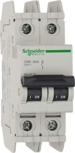 Schneider Electric - 30 Amp, 125 VDC, 240 VAC, 60 VDC, 1 Pole, DIN Rail Mount, Fixed Mount Miniature Circuit Breaker - Thermal Magnetic Trip, Multiple Breaking Capacity Ratings, 73mm Deep x 107mm High x 36mm Wide - Caliber Tooling