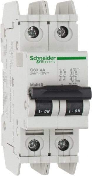 Schneider Electric - 4 Amp, 125 VDC, 240 VAC, 60 VDC, 1 Pole, DIN Rail Mount, Fixed Mount Miniature Circuit Breaker - Thermal Magnetic Trip, Multiple Breaking Capacity Ratings, 73mm Deep x 107mm High x 36mm Wide - Caliber Tooling