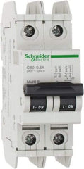 Schneider Electric - 0.50 Amp, 125 VDC, 240 VAC, 60 VDC, 1 Pole, DIN Rail Mount, Fixed Mount Miniature Circuit Breaker - Thermal Magnetic Trip, Multiple Breaking Capacity Ratings, 73mm Deep x 107mm High x 36mm Wide - Caliber Tooling