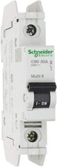 Schneider Electric - 30 Amp, 125 VDC, 240 VAC, 60 VDC, 1 Pole, DIN Rail Mount, Fixed Mount Miniature Circuit Breaker - Thermal Magnetic Trip, Multiple Breaking Capacity Ratings, 73mm Deep x 107mm High x 18mm Wide - Caliber Tooling