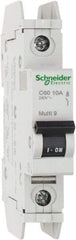 Schneider Electric - 10 Amp, 125 VDC, 240 VAC, 60 VDC, 1 Pole, DIN Rail Mount, Fixed Mount Miniature Circuit Breaker - Thermal Magnetic Trip, Multiple Breaking Capacity Ratings, 73mm Deep x 107mm High x 18mm Wide - Caliber Tooling