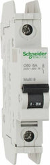 Schneider Electric - 8 Amp, 125 VDC, 240 VAC, 60 VDC, 1 Pole, DIN Rail Mount, Fixed Mount Miniature Circuit Breaker - Thermal Magnetic Trip, Multiple Breaking Capacity Ratings, 73mm Deep x 107mm High x 18mm Wide - Caliber Tooling