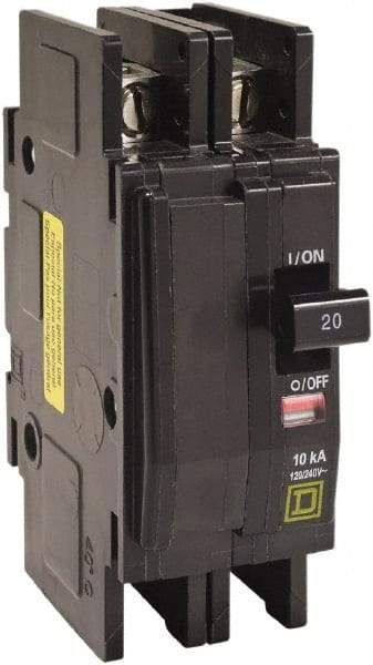 Square D - 25 Amp, 120/240 VAC, 2 Pole, DIN Rail Mounted, Flush Mount, Surface Mount Miniature Circuit Breaker - Thermal Magnetic Trip, 10 kA at 120/240 VAC Breaking Capacity, 14-2 (Aluminum), 14-2 (Copper) AWG, 74mm Deep x 103mm High x 19mm Wide - Caliber Tooling