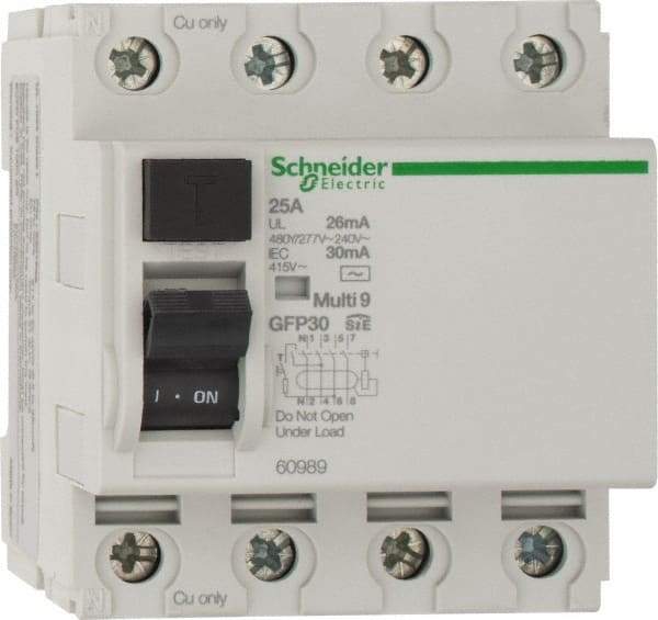 Schneider Electric - 25 Amp, 240 VAC, 277 VAC, 400 VAC, 415 VAC, 4 Pole, Residual Current Device - Caliber Tooling