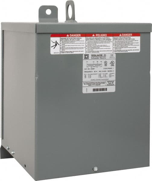 Square D - 1 Phase, 480 Volt Input, 120/240 VAC Output, 60 Hz, 5 kVA, General Purpose Transformer - 3R NEMA Rating, 9.75 Inch Wide x 11-3/4 Inch Deep x 14-3/4 Inch High, Wall Mount - Caliber Tooling