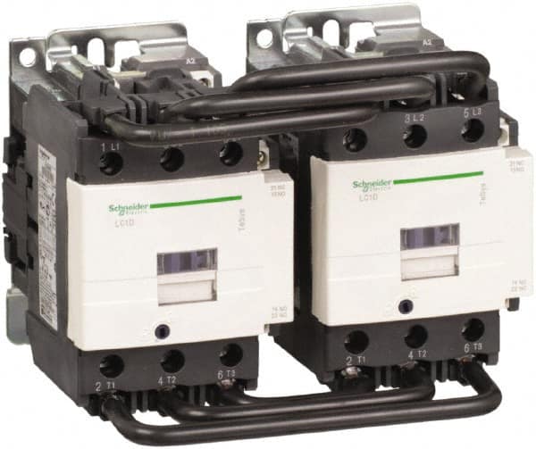 Schneider Electric - 3 Pole, 110 Coil VAC at 50/60 Hz, 80 Amp at 440 VAC, Reversible IEC Contactor - 1 Phase hp: 15 at 230/240 VAC, 7.5 at 115 VAC, 3 Phase hp: 20 at 200/208 VAC, 25 at 230/240 VAC, 60 at 460/480 VAC, 60 at 575/600 VAC - Caliber Tooling