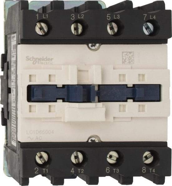 Schneider Electric - 4 Pole, 110 Coil VAC at 50/60 Hz, 80 Amp, Nonreversible IEC Contactor - 1 Phase hp: 10 at 230/240 VAC, 5 at 115 VAC, 3 Phase hp: 20 at 200/208 VAC, 20 at 230/240 VAC, 50 at 460/480 VAC, 50 at 575/600 VAC - Caliber Tooling