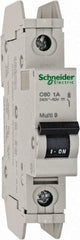 Schneider Electric - 1 Amp, 125 VDC, 240 VAC, 60 VDC, 1 Pole, DIN Rail Mount, Fixed Mount Miniature Circuit Breaker - Thermal Magnetic Trip, 10 kA at 277 VAC Breaking Capacity, 73mm Deep x 107mm High x 18mm Wide - Caliber Tooling