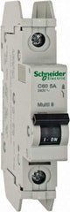 Schneider Electric - 5 Amp, 125 VDC, 240 VAC, 60 VDC, 1 Pole, DIN Rail Mount, Fixed Mount Miniature Circuit Breaker - Thermal Magnetic Trip, Multiple Breaking Capacity Ratings, 73mm Deep x 107mm High x 18mm Wide - Caliber Tooling