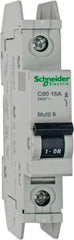 Schneider Electric - 15 Amp, 125 VDC, 240 VAC, 60 VDC, 1 Pole, DIN Rail Mount, Fixed Mount Miniature Circuit Breaker - Thermal Magnetic Trip, Multiple Breaking Capacity Ratings, 73mm Deep x 107mm High x 18mm Wide - Caliber Tooling