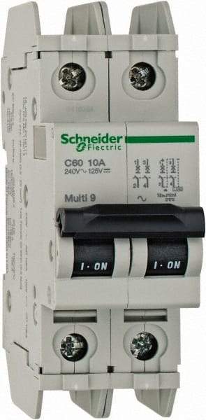 Schneider Electric - 10 Amp, 125 VDC, 240 VAC, 60 VDC, 1 Pole, DIN Rail Mount, Fixed Mount Miniature Circuit Breaker - Thermal Magnetic Trip, Multiple Breaking Capacity Ratings, 73mm Deep x 107mm High x 36mm Wide - Caliber Tooling