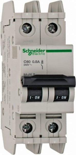 Schneider Electric - 0.50 Amp, 125 VDC, 240 VAC, 60 VDC, 1 Pole, DIN Rail Mount, Fixed Mount Miniature Circuit Breaker - Thermal Magnetic Trip, Multiple Breaking Capacity Ratings, 73mm Deep x 107mm High x 36mm Wide - Caliber Tooling