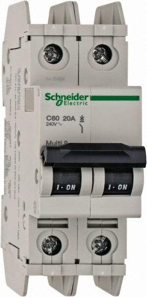 Schneider Electric - 20 Amp, 125 VDC, 240 VAC, 60 VDC, 1 Pole, DIN Rail Mount, Fixed Mount Miniature Circuit Breaker - Thermal Magnetic Trip, Multiple Breaking Capacity Ratings, 73mm Deep x 107mm High x 36mm Wide - Caliber Tooling