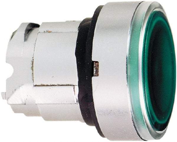 Schneider Electric - 22mm Mount Hole, Flush, Pushbutton Switch Only - Round, Green Pushbutton, Illuminated, Momentary (MO) - Caliber Tooling