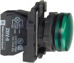 Schneider Electric - 24 VAC/VDC at 50/60 Hz Green Lens LED Pilot Light - Round Lens, Screw Clamp Connector, 30mm Wide, Vibration Resistant, Water Resistant - Caliber Tooling