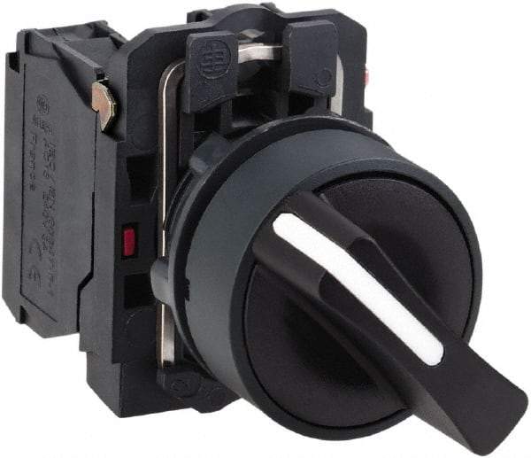 Schneider Electric - 22mm Mount Hole, 3 Position, Handle Operated, Selector Switch with Contact Blocks - Black, Maintained (MA), 2NO, Shock, Vibration and Water Resistant - Caliber Tooling