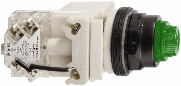 Schneider Electric - 24 V Green Lens LED Press-to-Test Indicating Light - Octagonal Lens, Screw Clamp Connector, Vibration Resistant - Caliber Tooling