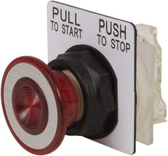 Schneider Electric - 30mm Mount Hole, Extended Mushroom Head, Pushbutton Switch with Contact Block - Round, Red Pushbutton, Maintained (MA) - Caliber Tooling