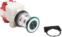 Schneider Electric - 30mm Mount Hole, Extended Straight, Pushbutton Switch with Contact Block - Green Pushbutton, Maintained (MA), Momentary (MO) - Caliber Tooling