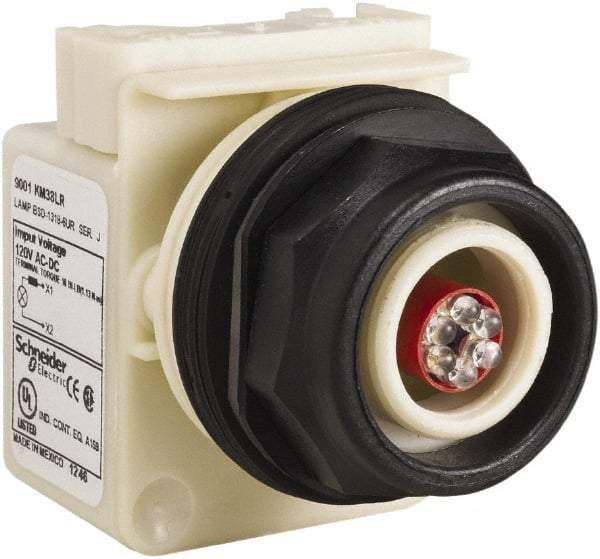 Schneider Electric - 120 V LED Indicating Light - Round Lens, Screw Clamp Connector, Corrosion Resistant, Dust Resistant, Oil Resistant - Caliber Tooling