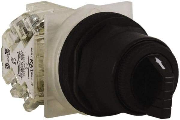 Schneider Electric - 30mm Mount Hole, 3 Position, Knob and Pushbutton Operated, Selector Switch - Black, Maintained (MA), Anticorrosive, Weatherproof, Dust and Oil Resistant - Caliber Tooling