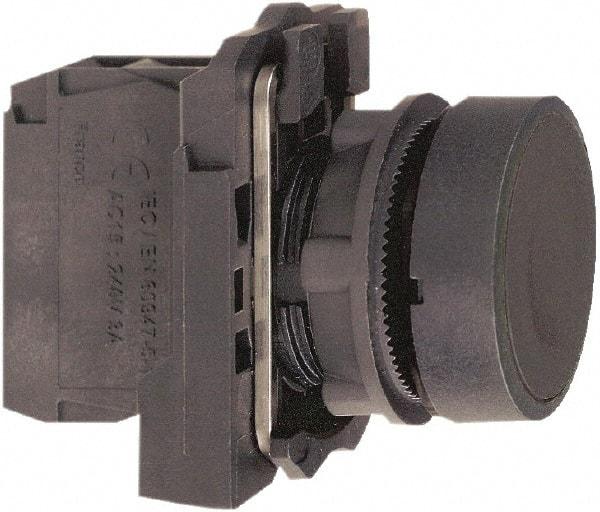 Schneider Electric - 22mm Mount Hole, Flush, Pushbutton Switch with Contact Block - Round, Black Pushbutton, Momentary (MO) - Caliber Tooling